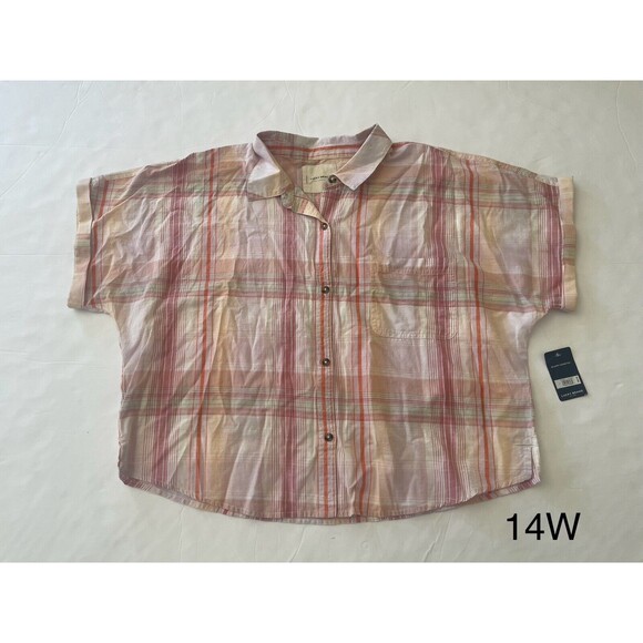 Lucky Brand Relaxed Pink‎ Madras Plaid Button Up Shirt  Size Large - Picture 2 of 9